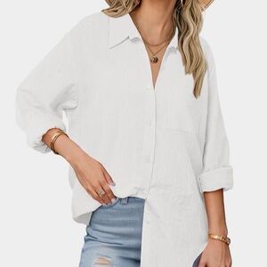 White Cotton Gauze Long Sleeve Coastal Beach Preppy Button Up Shirt Size XL NWT